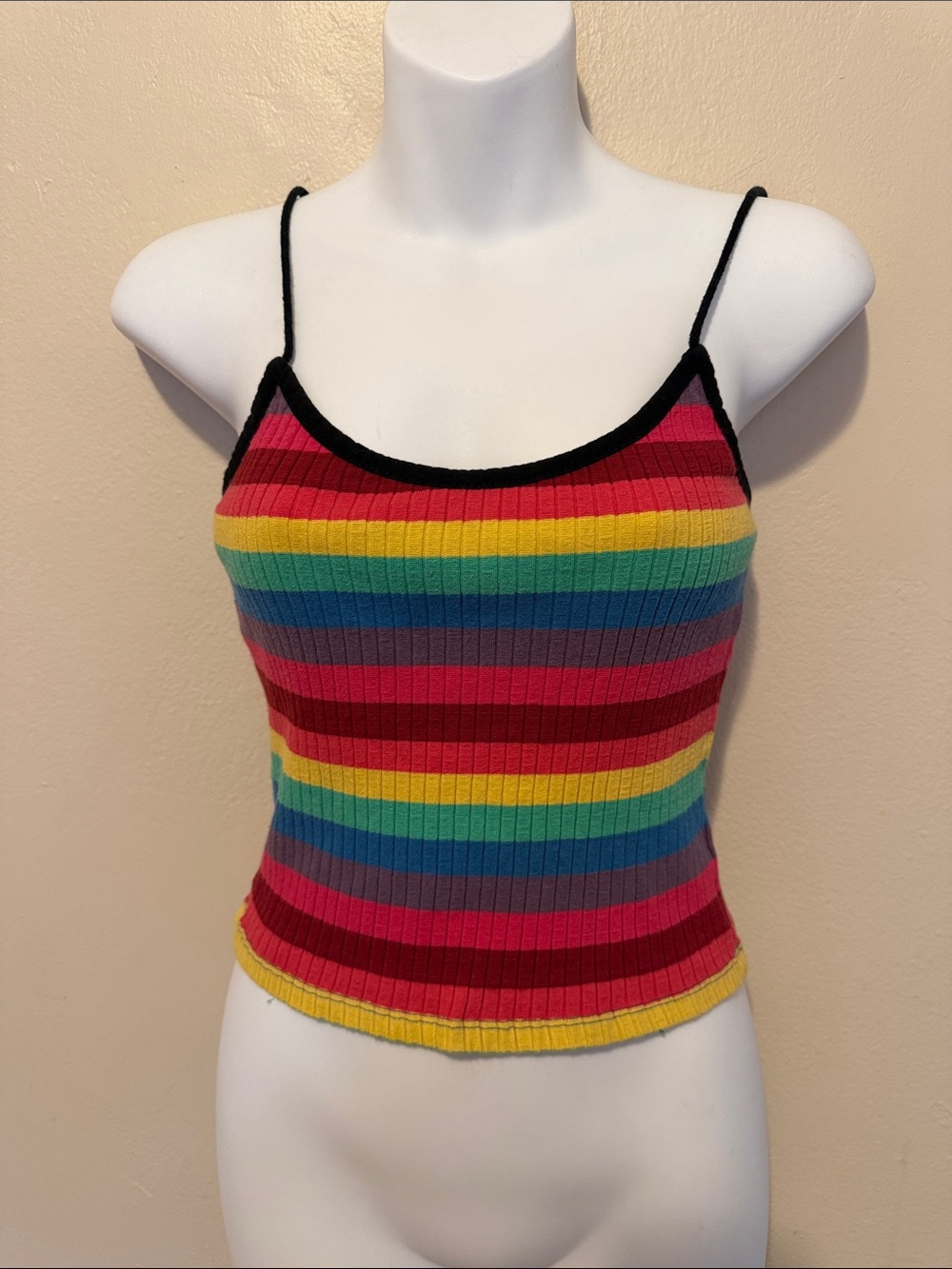 Topshop Rainbow Stripe Ribbed Cami Tank - Multicolor with Black Trim
